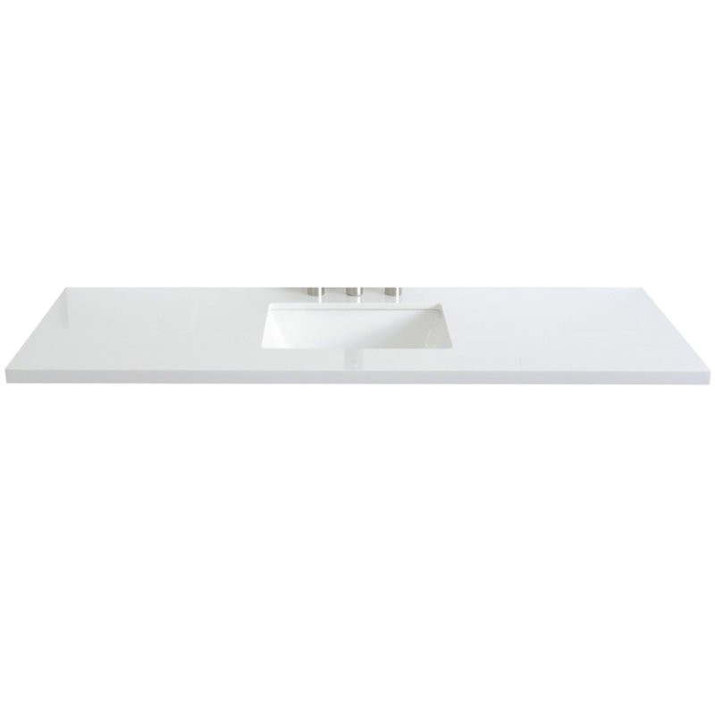 Comptoir en quartz blanc 61 po avec lavabo rectangulaire simple en céramique blanche