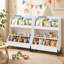 Bibliothèque de rangement en bois pour jouets d'enfants avec 2 bacs et tablette ouverte, blanc naturel-1329815965
