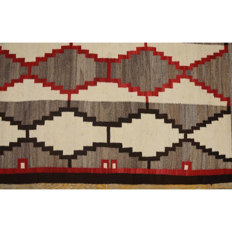 Gray Antique Wool 1930s Rectangle Flat Weave Navajo Rug