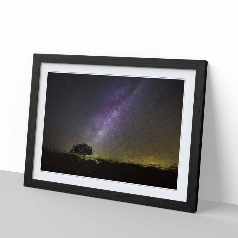 Tree Beneath the Milky Way in Abstract - Framed Print, 60cm H x 91cm W x 2cm D, Black