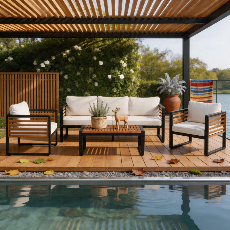 4-Piece Patio Conversation Set with Weather-Resistant Polyester Cushions for Backyard, Deck & Poolside Relaxation, Beige