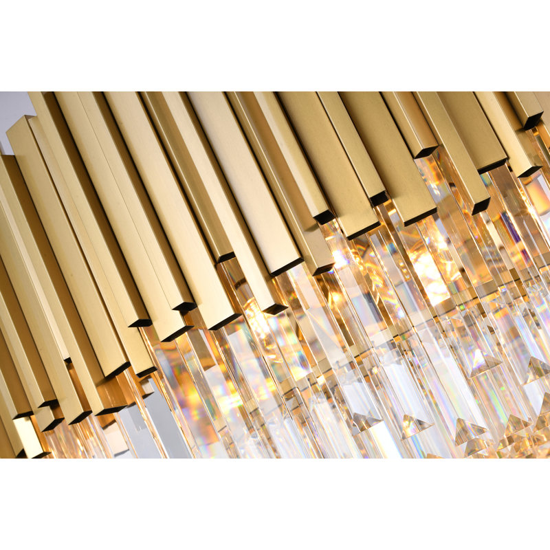 Transitional 6 Light Gold Crystal Round Chandelier, Gold, 11.8" H x 16" W x 16" D