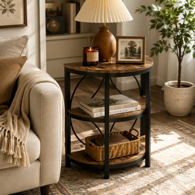 Table de bout demi-ronde, table d'appoint étroite à 3 niveaux avec structure en métal