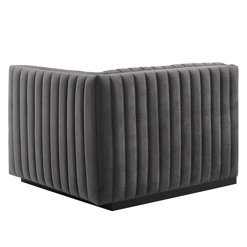 Gray Velvet Tufted Six-Piece Sectional with Ottoman