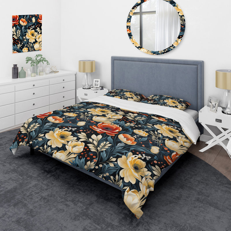 Ensemble de housse de couette Yellow Natures, Housse de couette pour grand lit et 2 taies décor