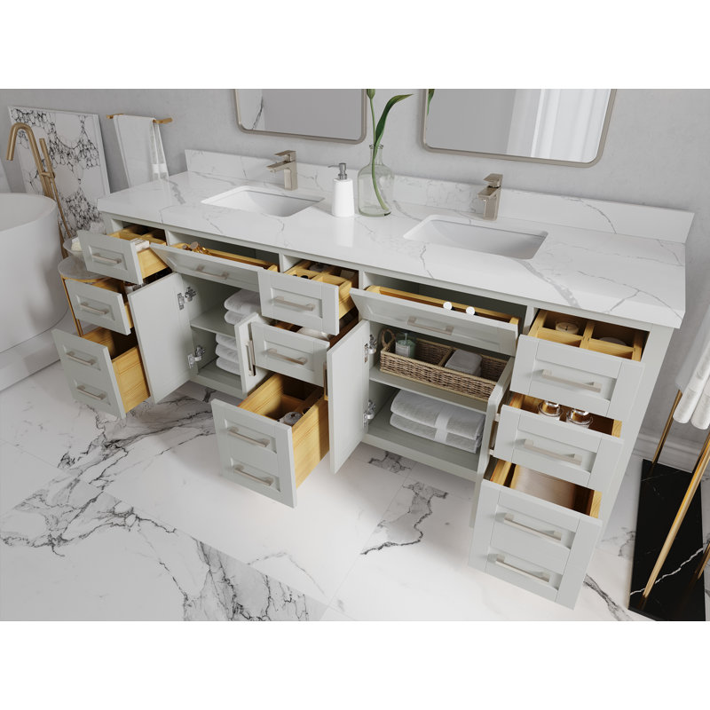 84'' Double Bathroom Vanity with Quartz Top, Calacatta Laza