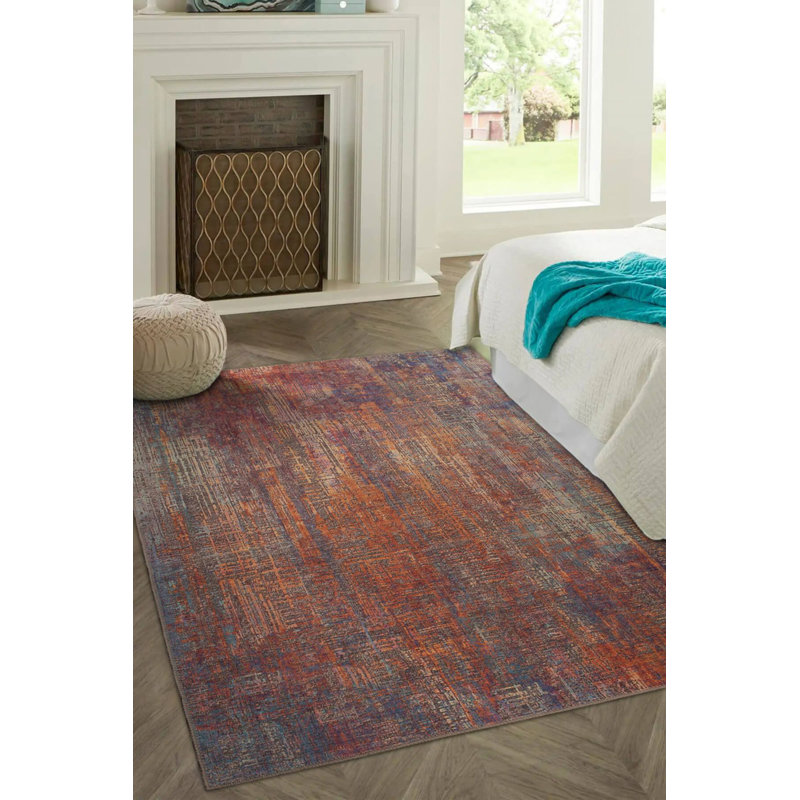 Tapis décoratif brun à motif oriental rétro, Rectangle 6 pi 11 po x 10 pi 3 po