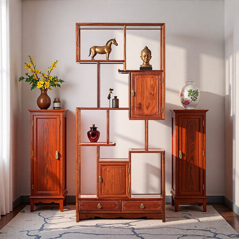 Bibliothèque de style classique chinois, (7 tablettes) H 77,6 po x l 35,1 po x P 12,6 po