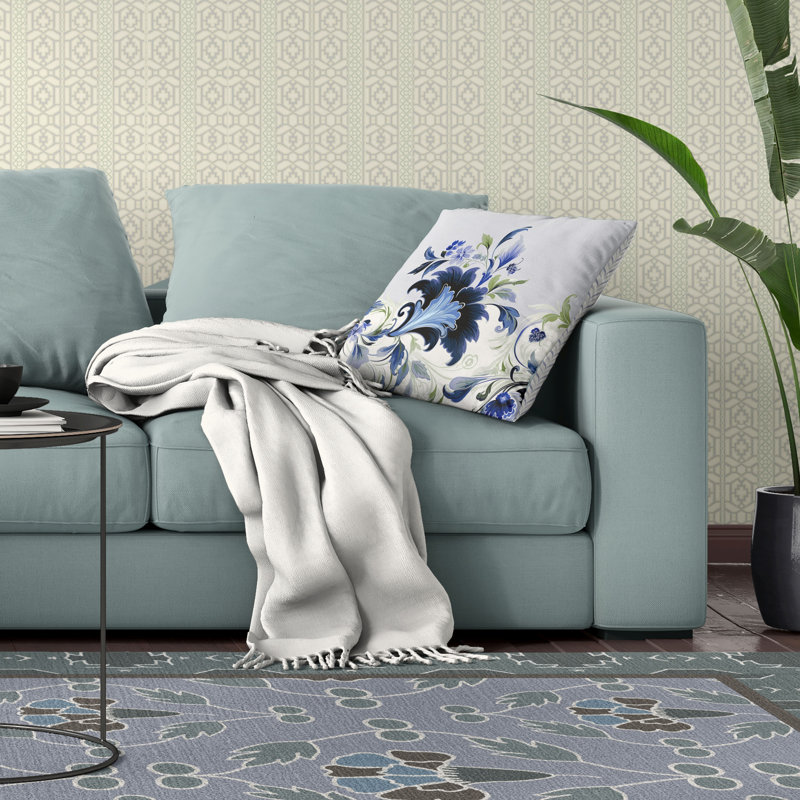 Coussin Damask Hue, H 26 po x l 26 po, Bleu / vert