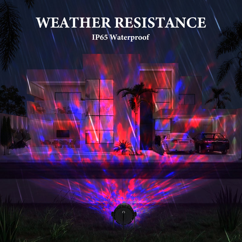 Water Wave Projector with APP & RF Control, IP65 Waterproof Smart Outdoor Lights, 1-100% Dimmable Colour Changing, Music Sync & Flame Effect for Pool Party, Ocean Ripple Landscape Lighting