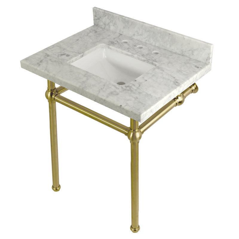 30-Inch Carrara Marble Vanity Top with Brass Legs