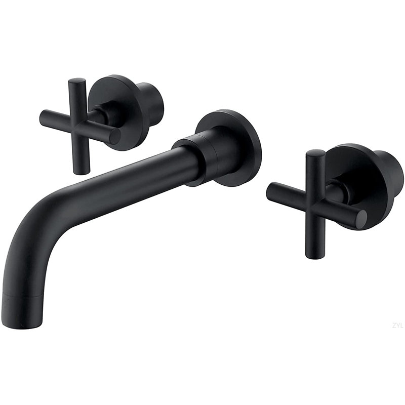Double Handle Wall Mount Bathroom Faucet, Matte Black