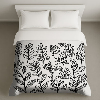 Housses de couette noires à feuilles botaniques