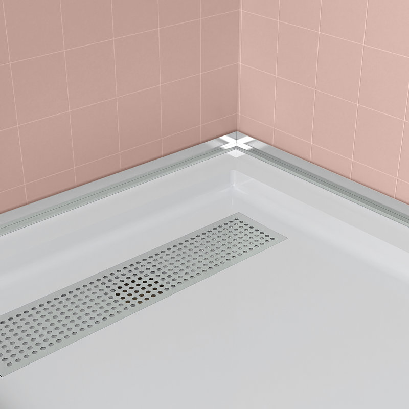 60'' W 32'' D Shower Base, Single Threshold Shower Pan with 3-Sided Flange & Non-Slip Solid Surface, Left/Right Drain Outlet