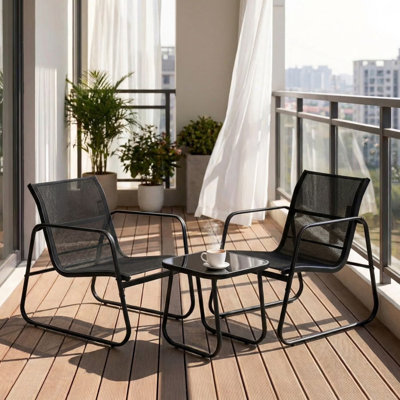 Patio Chairs Bistro Set, Outdoor Furniture Conversation Sets with Porch Chairs and Glass Coffee Table for Balcony
