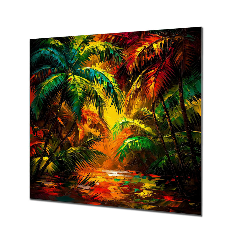 «Tropical Rainforest Palm Trees I», impression d'art mural en métal forêt, H 16 po x l 16 po