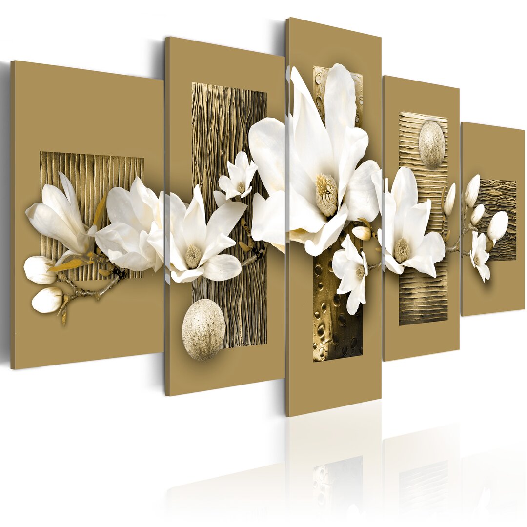 5-tlg. Leinwandbilder-Set - Grafikdruck „Magnolia Garden”