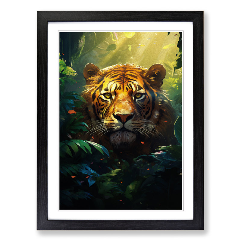 Jungle Informel - Single Picture Frame Print on Wood, 46cm H x 34cm W x 2cm D, Black Framed