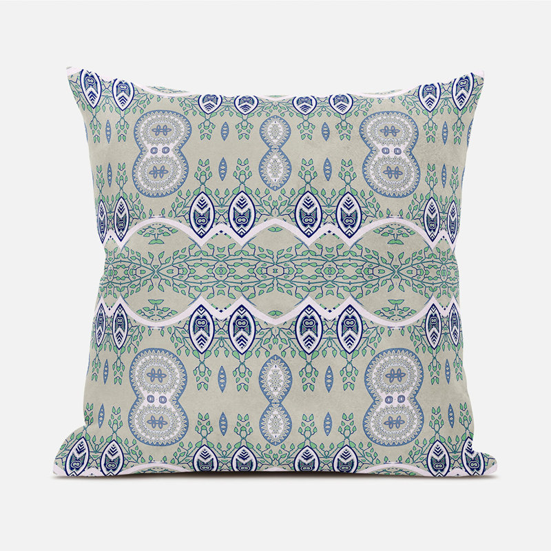 Indoor / Outdoor Square Cushion, 51cm H x 51cm W, Light Green/Beige