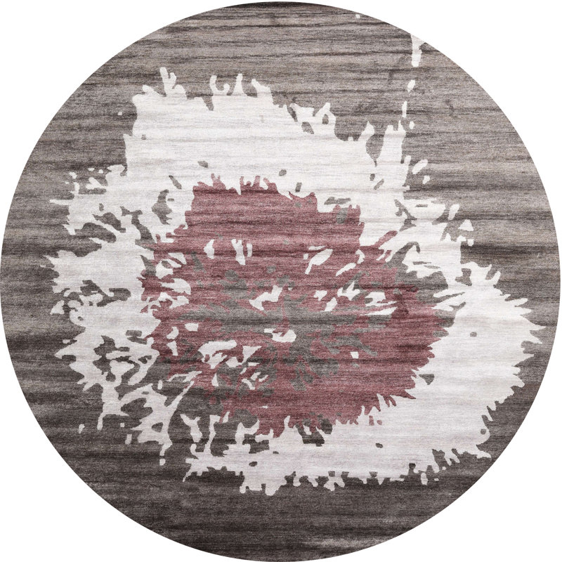 Tapis contemporain gris / blanc, Rond 8 pi