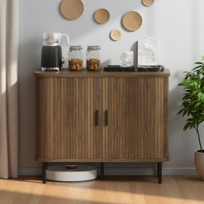 Armoire de rangement Buffet avec rangement, armoire à café nordique avec portes à lattes et pieds en métal