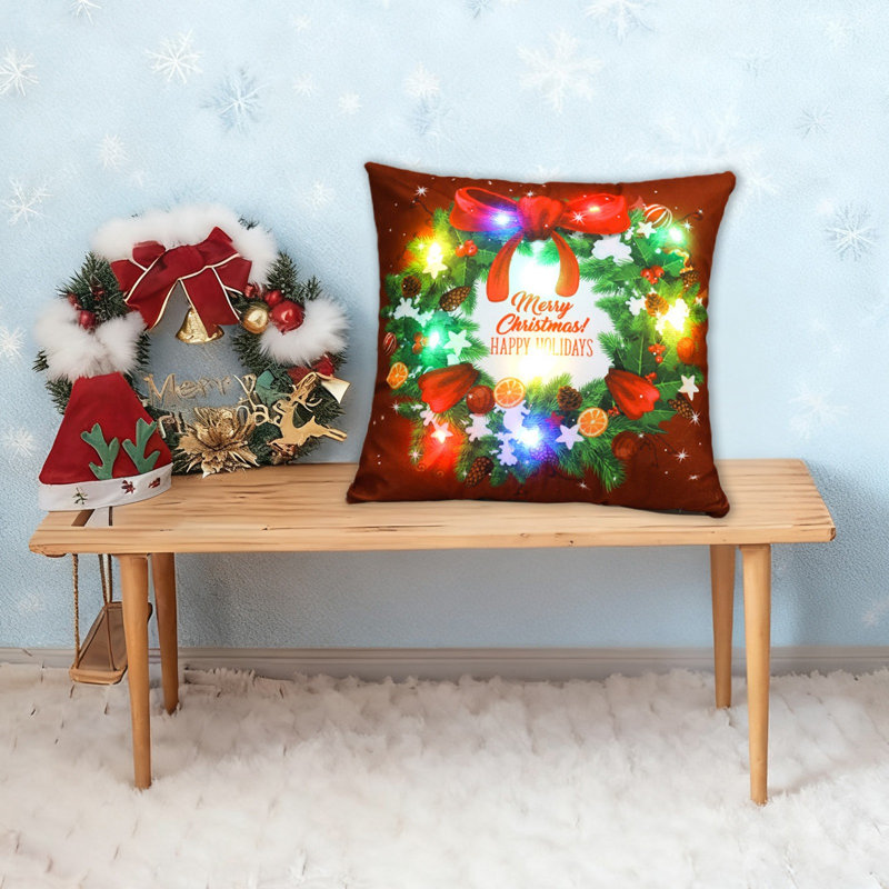 Coussins de Noël, cadeaux de Noël, lumières DEL, petits canapés imprimés, coussins, taies d'oreiller, B