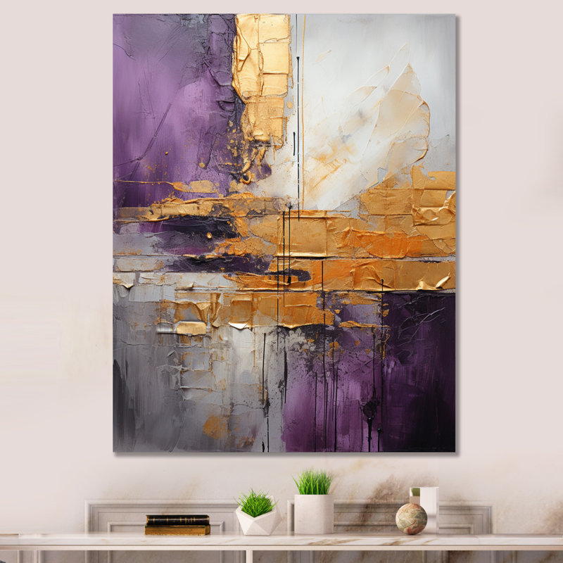 Or abstrait mauve fractal III - fractales, art mural, H 32 po x l 24 po, Toile tendue, Sans cadre