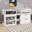 Lit mezzanine bas avec bureau roulant, tablette et tiroirs-526155153