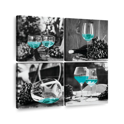 " Teal Wine Glasses Pop Set Multi Piece Canvas Print " 4 - Pieces