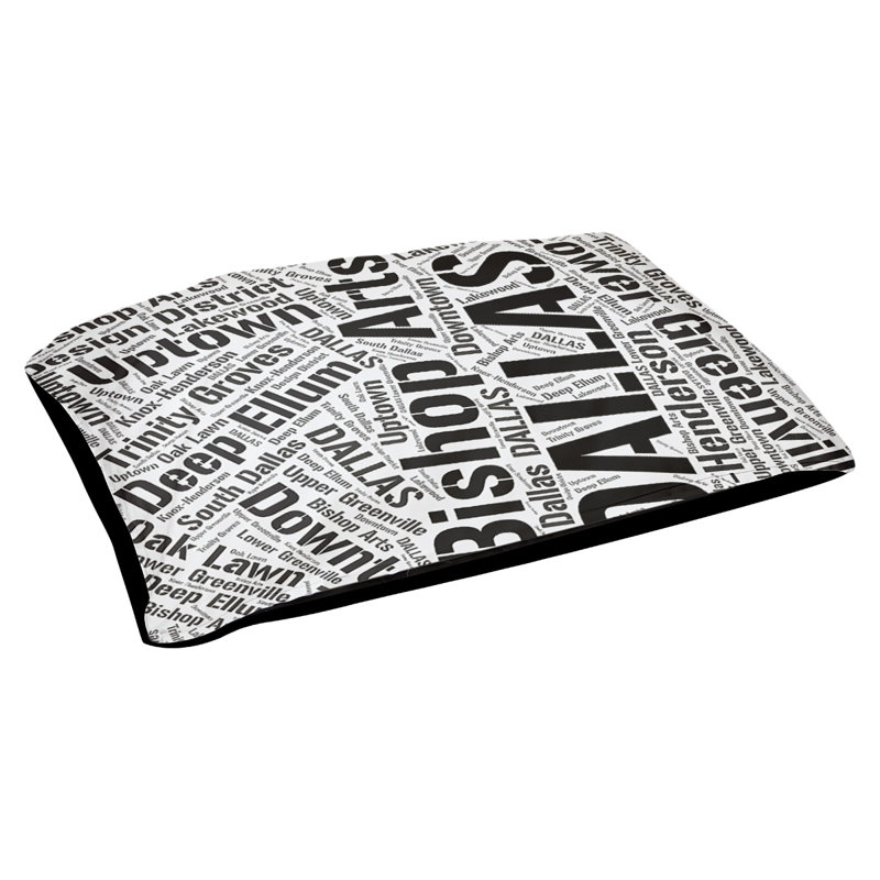 Coussin de chien « districts », Très grand (H 17 po x l 50 po x P 40 po), Noir, Dallas