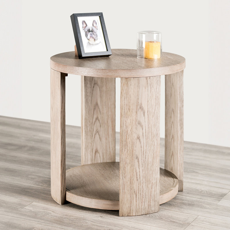 Table de bout ronde avec tablette inférieure ouverte en chêne