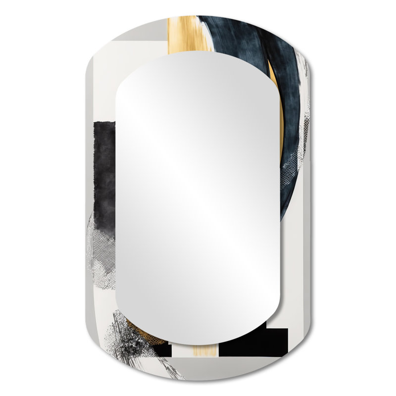 Glam Art Deco Abstract I - miroir mural asymétrique abstrait, miroir décoratif cylindrique noir, impression sur métal
