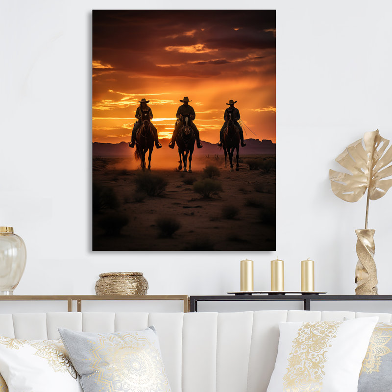 Western Sunset Riders Portrait I - art mural occidental en métal, H 20 po x l 12 po x P 1 po