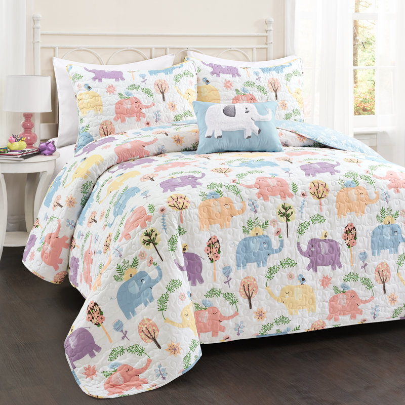 Ensemble de courtepointe réversible en microfibre 3 pièces Ashleah, Blanc, Courtepointe simple + 1 taie décorative pour gran