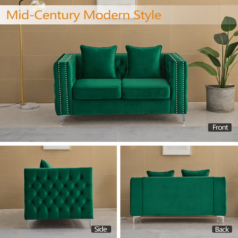 Habbe 61.8'' Velvet Loveseat, Green Velvet