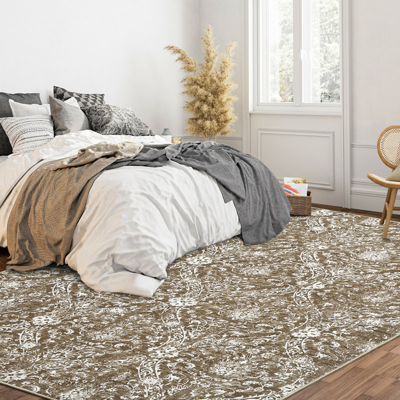 Tapis floral lavable à la machine avec envers en caoutchouc pour salon Mcquay, Rectangle 9 pi x 12 pi