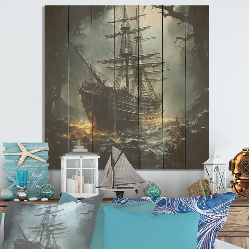 Naufrage pirate II - pirate sur bois, H 15 po x l 15 po