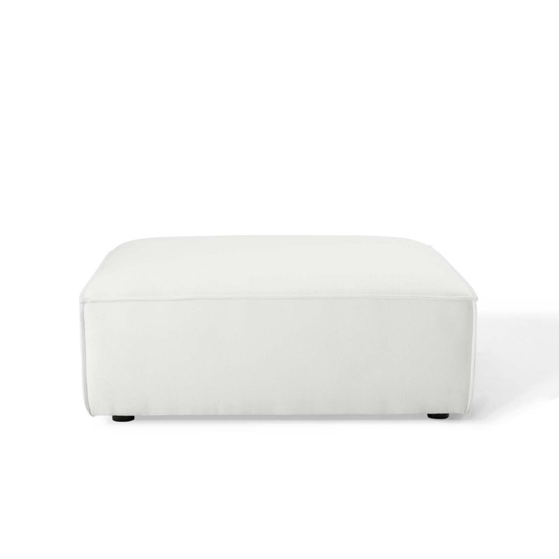 White Polyester Upholstered Round Ottoman