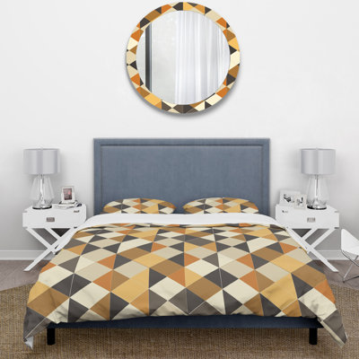 Ensemble de housse de couette orange noir rétro Midcentury Rhombus - Midcentury