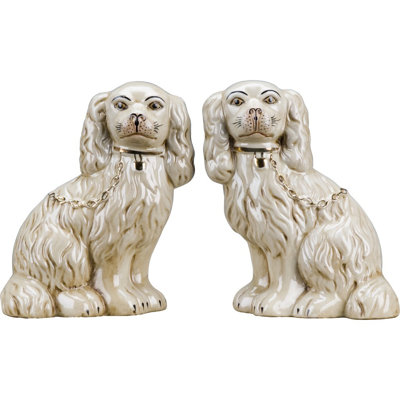 Staffordshire Dogs with Gold Chain - Antique Cream Figurine