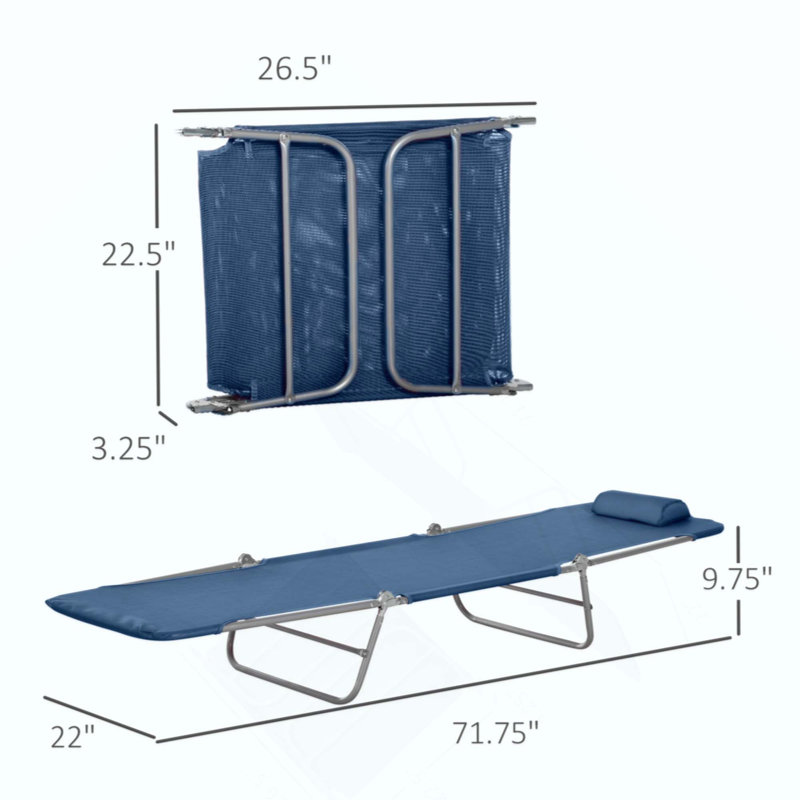 Folding Chaise Lounge Pool Chair, Patio Sun Chair, Outdoor Lounge Chair With 6-Position Reclining Back, Breathable Mesh Seat, And Headrest For Beach, Yard, Patio