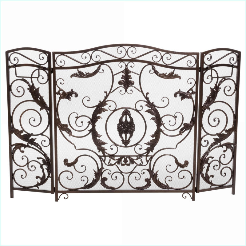 Traditional 3-Panel Foldable Fireplace Screen | Black + Gold Iron | 53.5W x 36.5H, Black/Gold