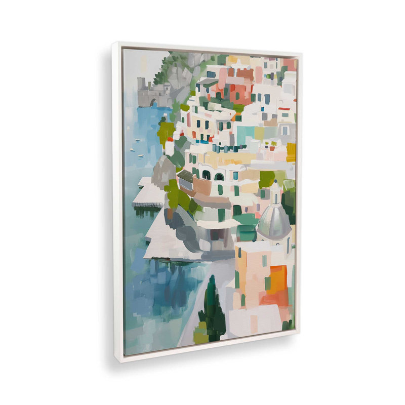 Coastal Village Glow IV, Blanc opaque, H 13 po x l 9 po, Toile avec cadre