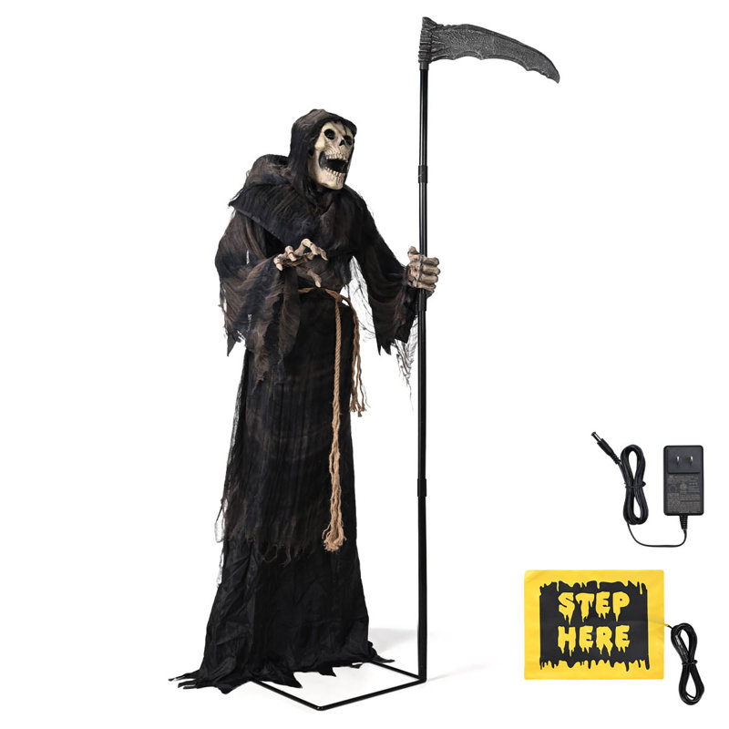  Décoration de maison hantée en plein air avec tête de mort animée grandeur nature 6 pieds Halloween