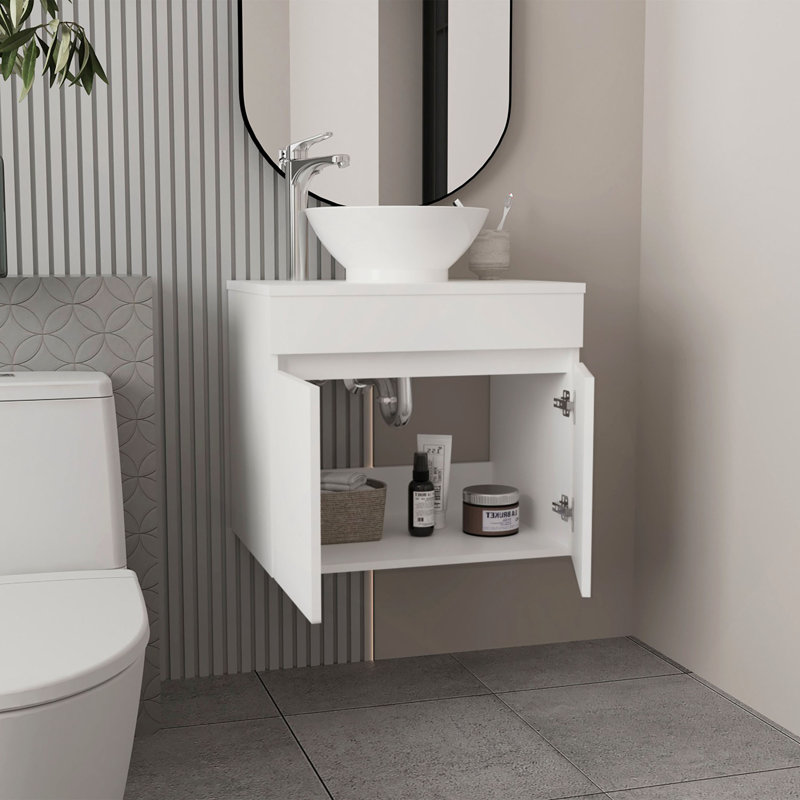 Meuble-lavabo vasque Manchester, deux tiroirs et tablette ouverte