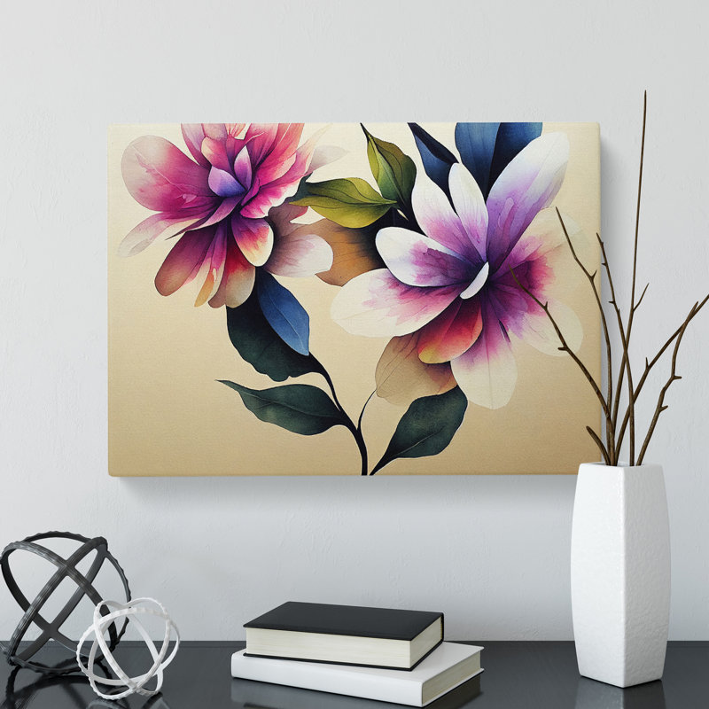 Charming Watercolour Flowers - Wrapped Canvas, 35cm H x 50cm W x 3cm D