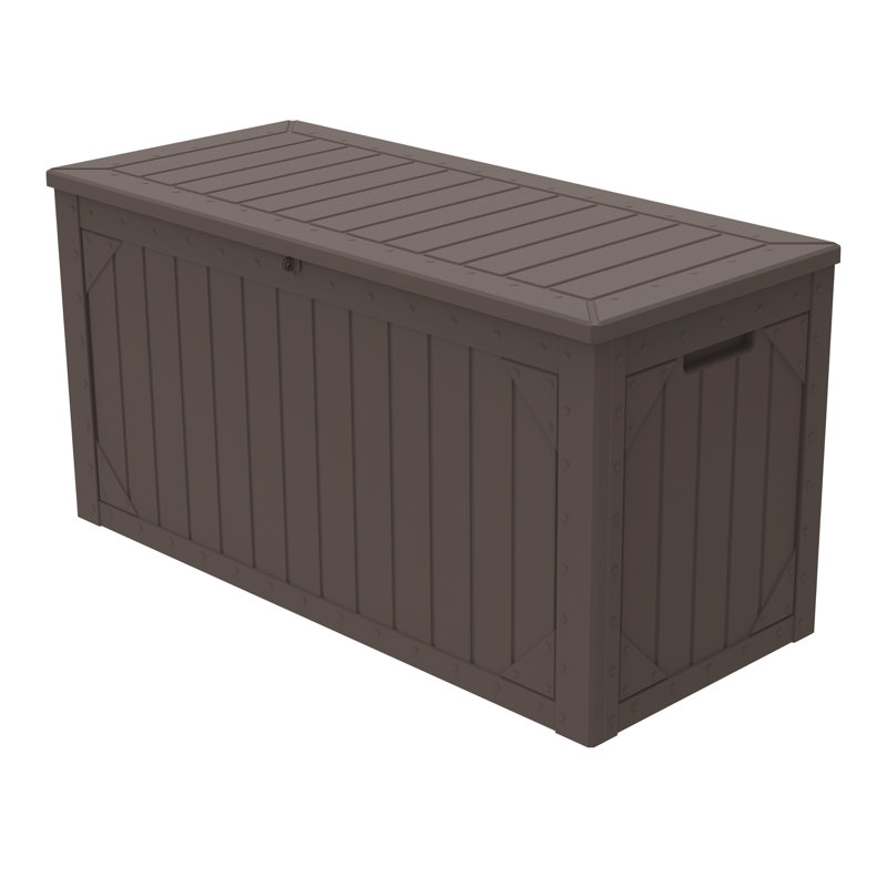 Decksplore 100 Gallons Water Resistant Resin Lockable Deck Box, Brown