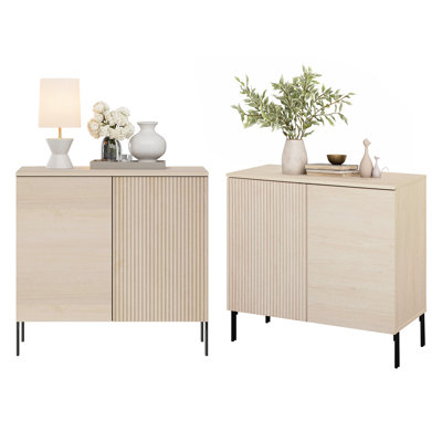 Union Rustic Modern Minimalist Wood Nightstand Set Of 2 With Doors , Large End Table,Reeded Design Bedside Table For Bedroom, Living Room,Entryway