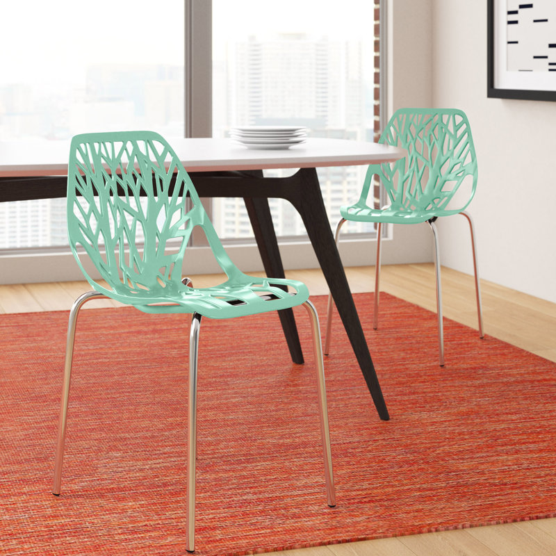 Stackable Dining Side Chairs with Floral Cutout Back and Stainless Steel Legs – Modern Kitchen, Restaurant, or Banquet Seating
