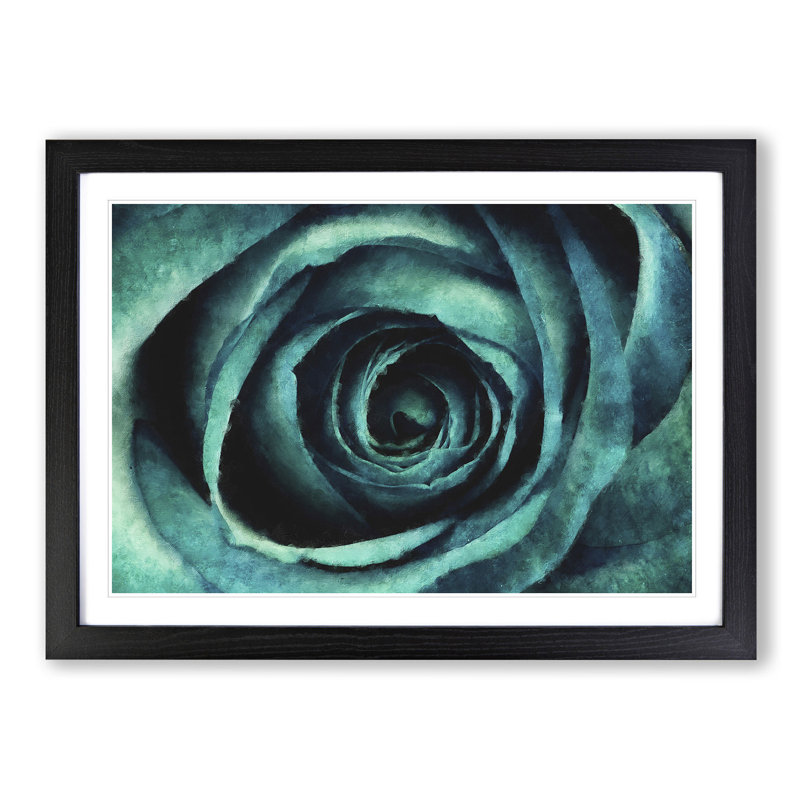 A Teal Rose - Picture Frame Painting Print, 62cm H x 87cm W x 2cm D, Black Framed